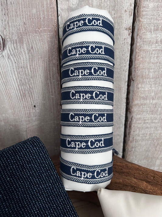 Beautiful Embroidered Cape Cod Bracelet – Navy Blue with White Lettering