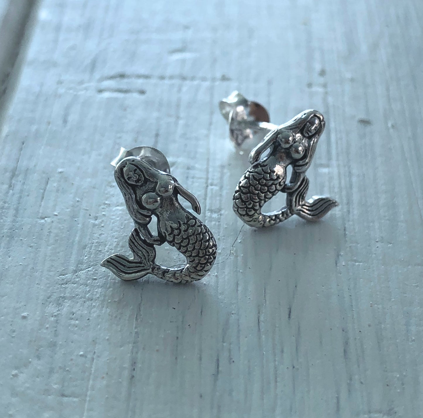 Sterling Silver Mermaid Stud Earrings