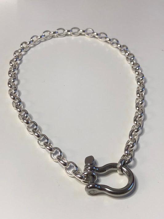 Sterling Silver Anchor Link Shackle Necklace