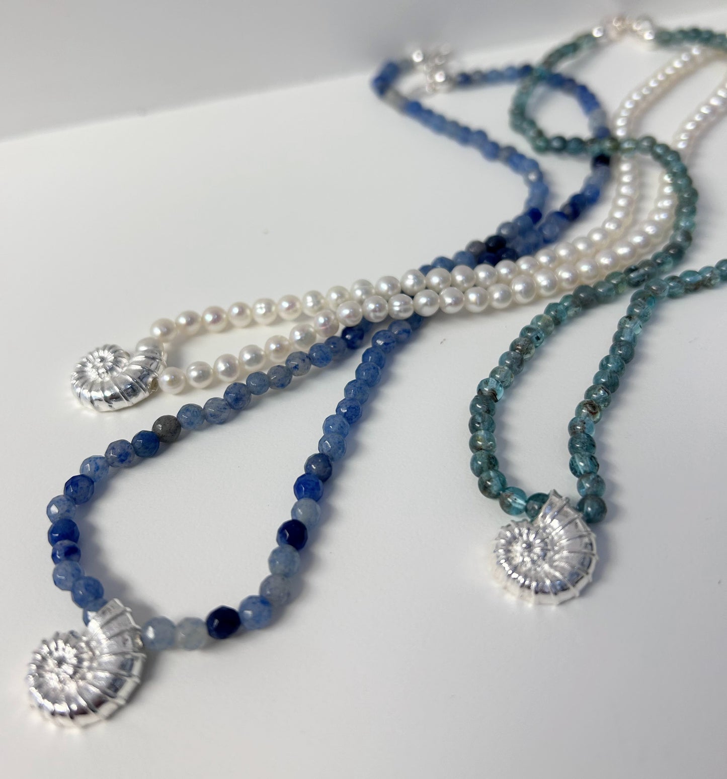 Sterling Silver and Gemstone Seashell Necklace