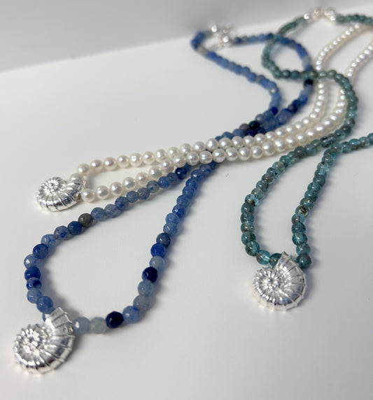 Sterling Silver and Gemstone Seashell Necklace