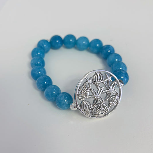 Sterling Silver Shell and Starfish Gemstone Bracelet