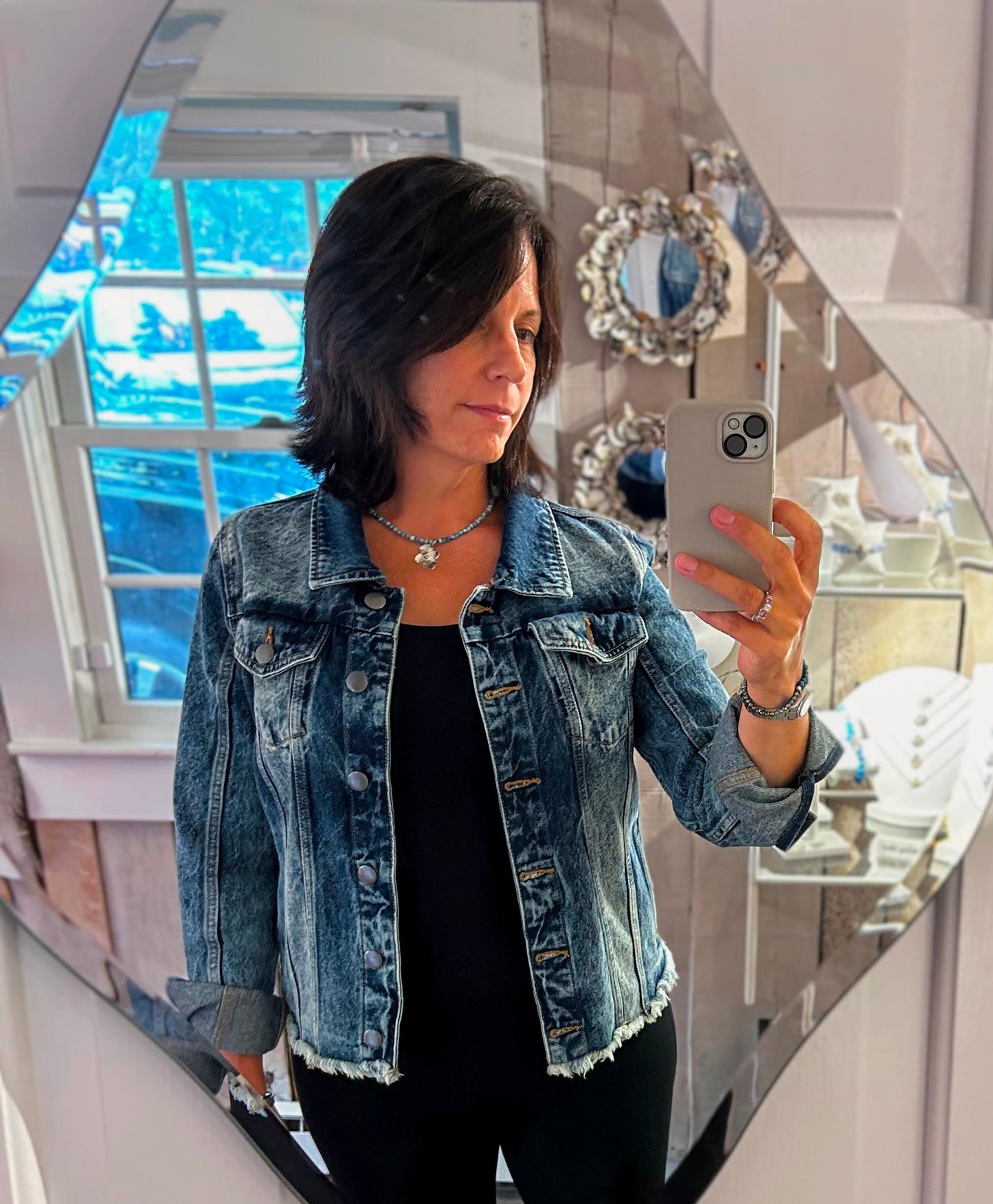 Beaded Hydrangea Denim Jacket