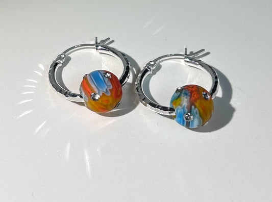 Seaside Radiance Earrings – Millefiori Glass, Sterling Silver Hoop Earrings (Limited Edition)