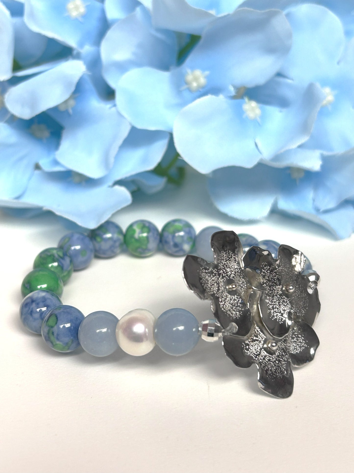 #57 Hydrangea Flower Jade Bracelet