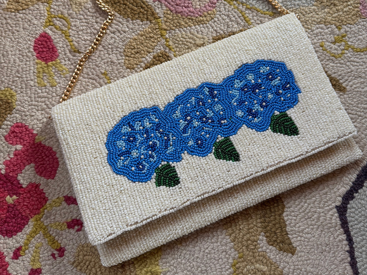 Beaded Hydrangea Clutch Handbag