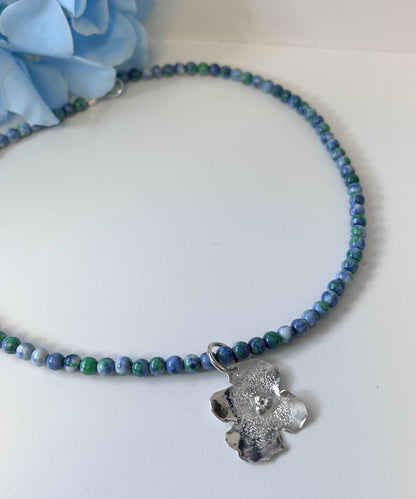 Sterling Silver Hydrangea Flower and Jade Beaded Necklace