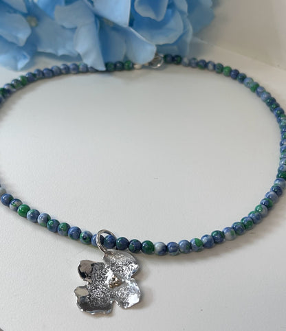 Sterling Silver Hydrangea Flower and Jade Beaded Necklace