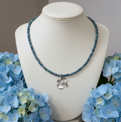 Sterling Silver Hydrangea Flower and Jade Beaded Necklace