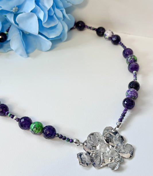 Hydrangea Blossoms Amethyst and Jade Necklace #11