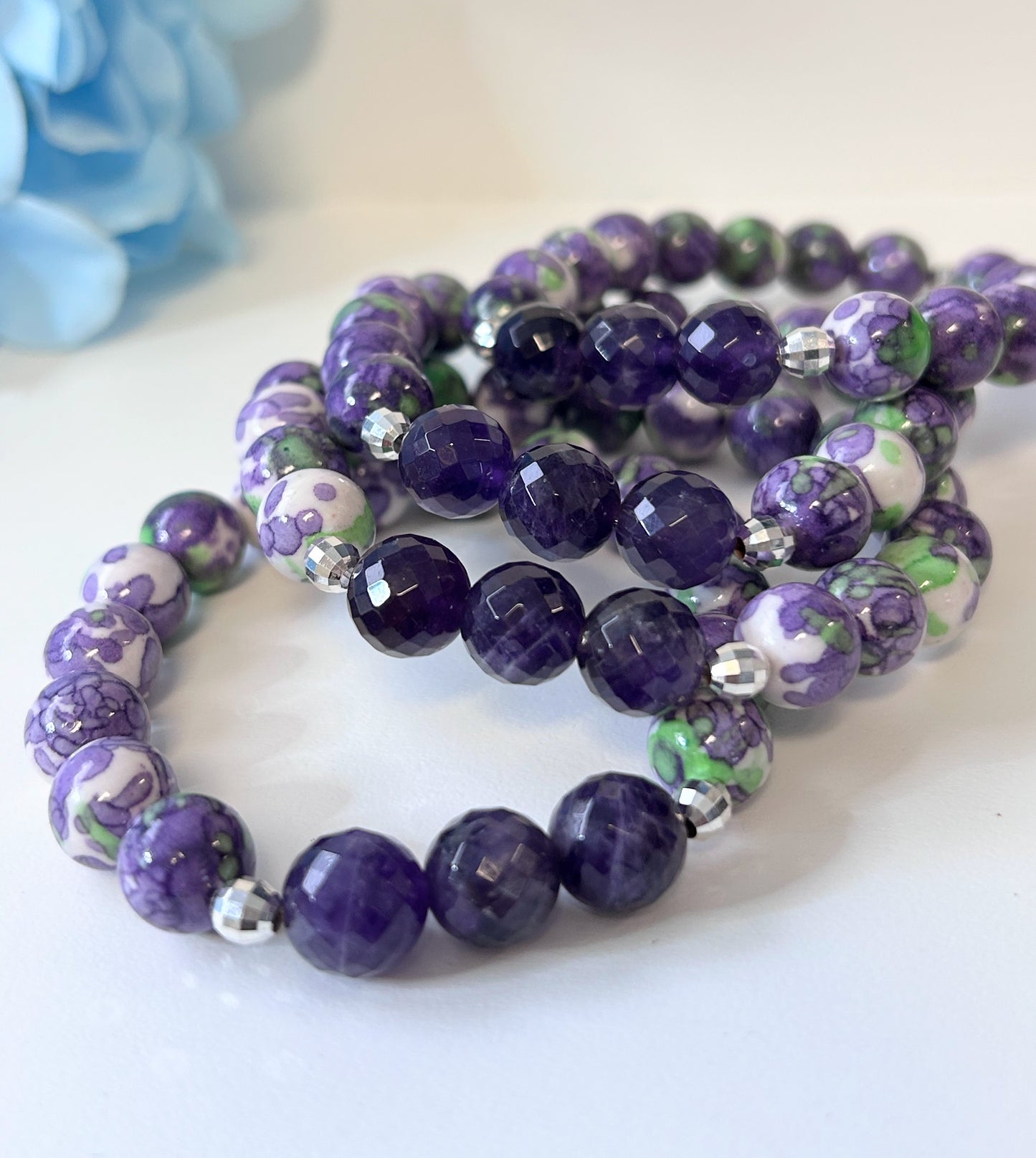 Hydrangea Flower Jade and Amethyst Bracelet