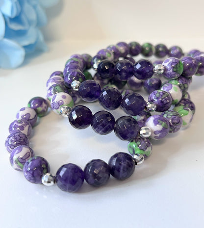 Hydrangea Flower Jade and Amethyst Bracelet