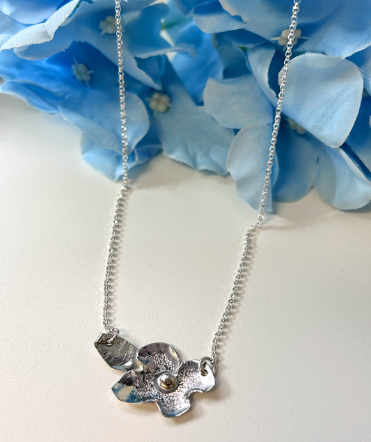 Hydrangea Blossom with Leaf Necklace #12