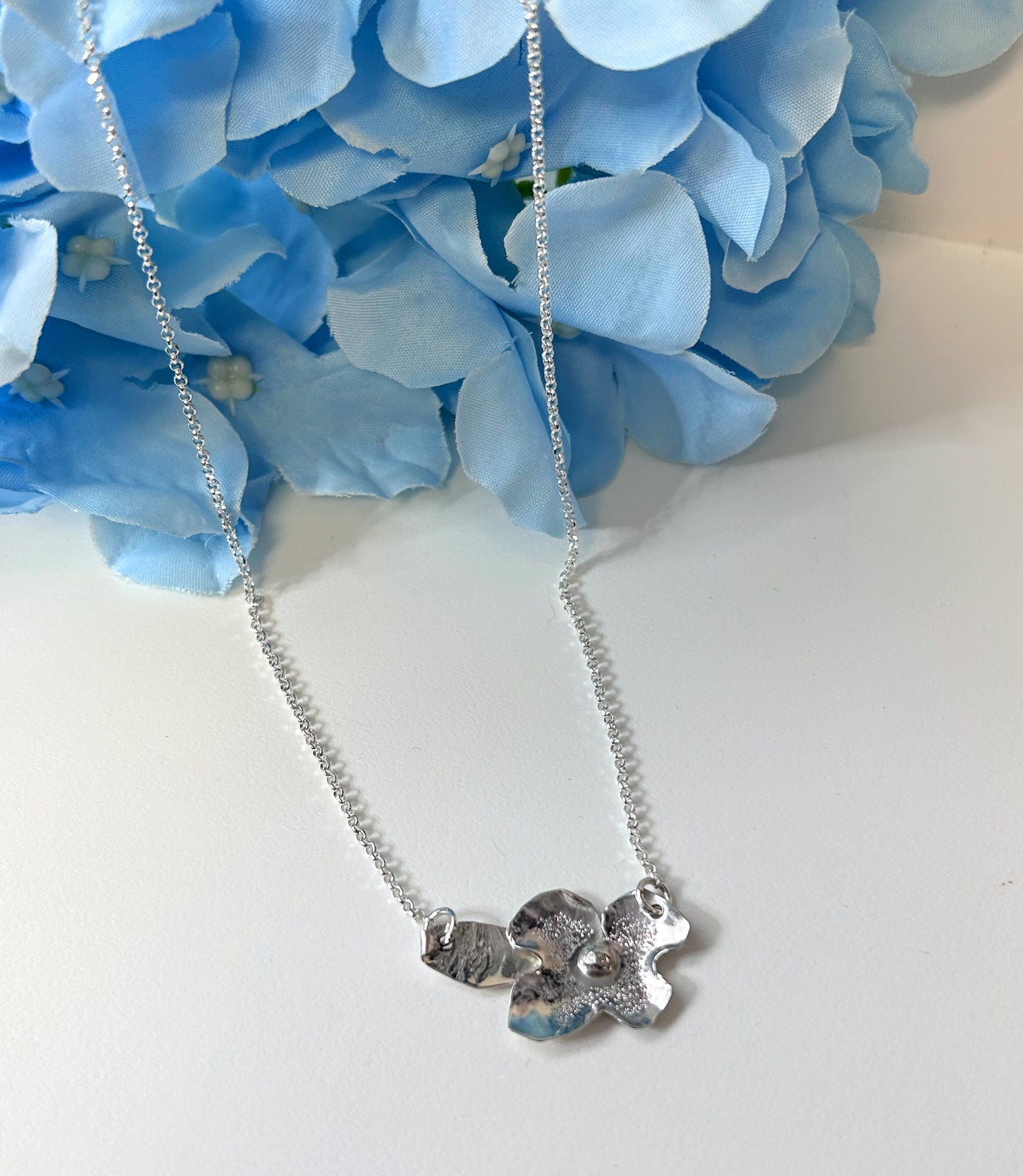 Hydrangea Blossom with Leaf Necklace #12