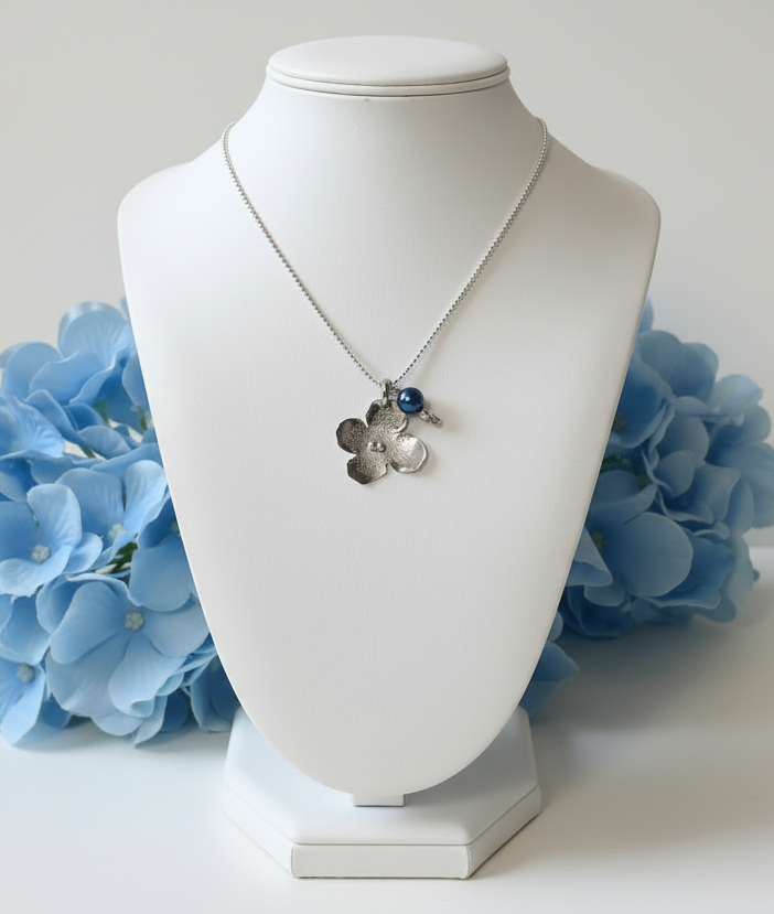 Sterling Silver Hydrangea Flower Necklace