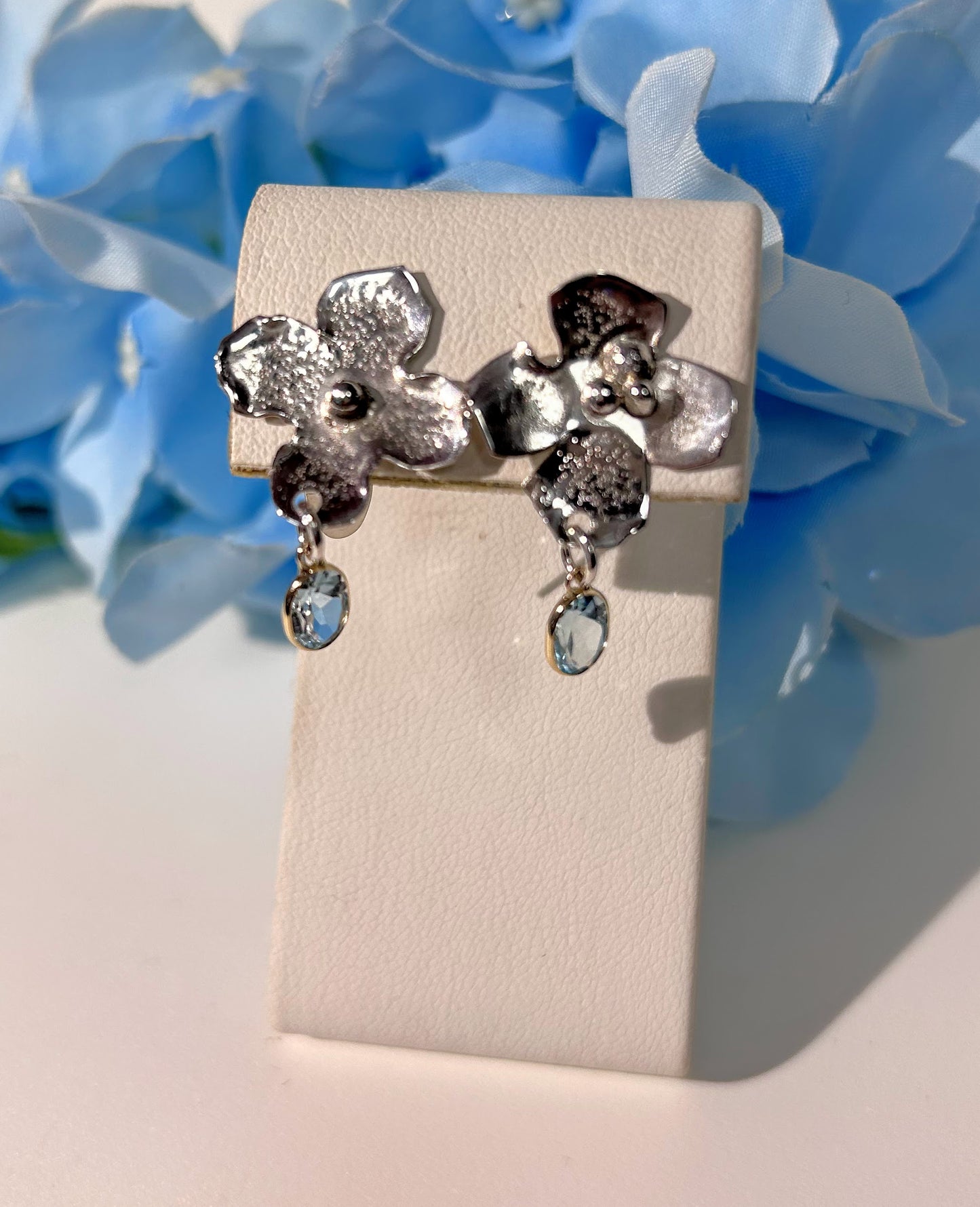 Hydrangea Flower Blue Topaz Earrings #18