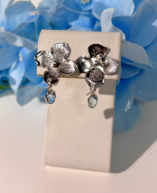 Hydrangea Flower Blue Topaz Earrings #18