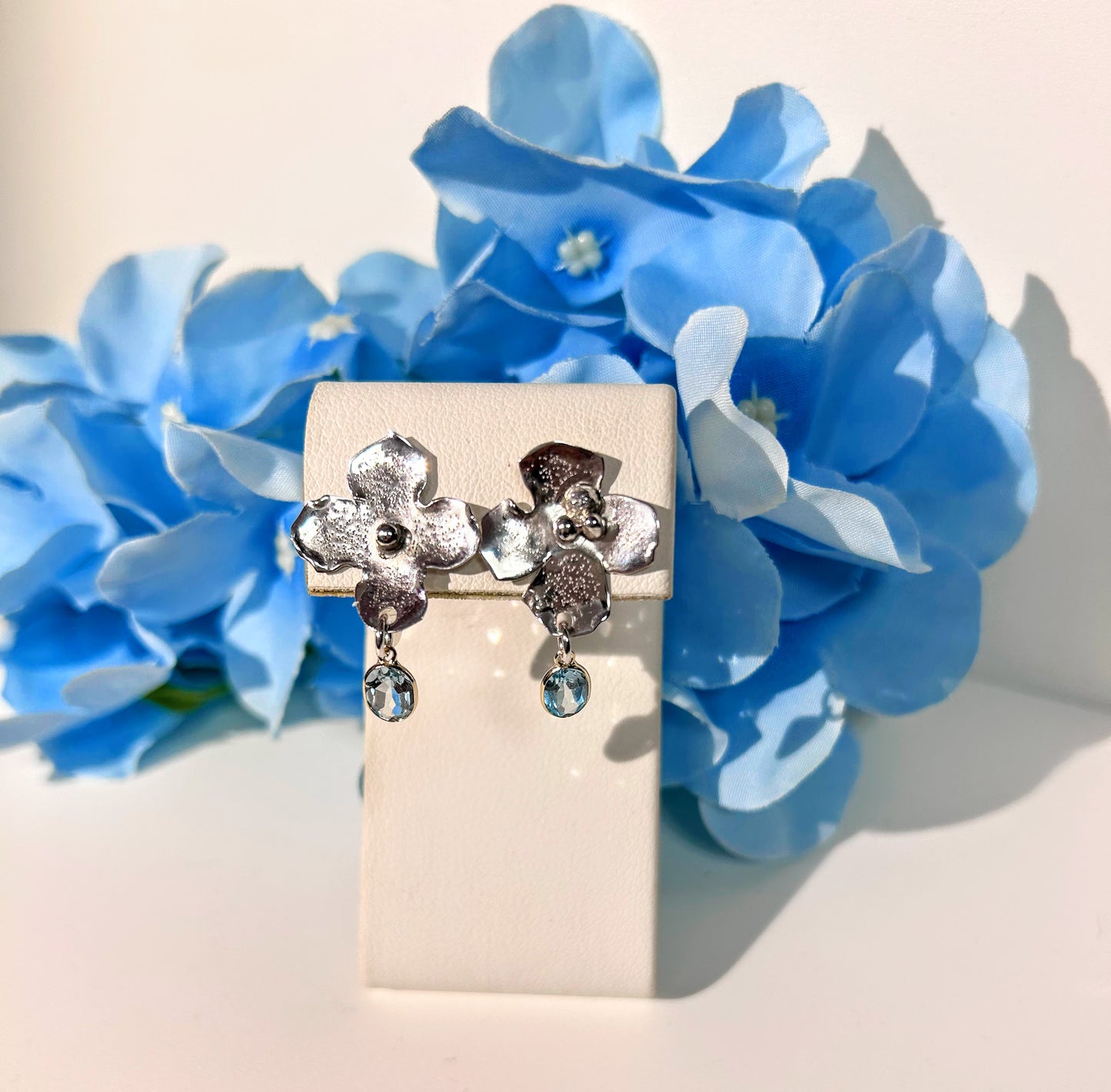 Hydrangea Flower Blue Topaz Earrings #18