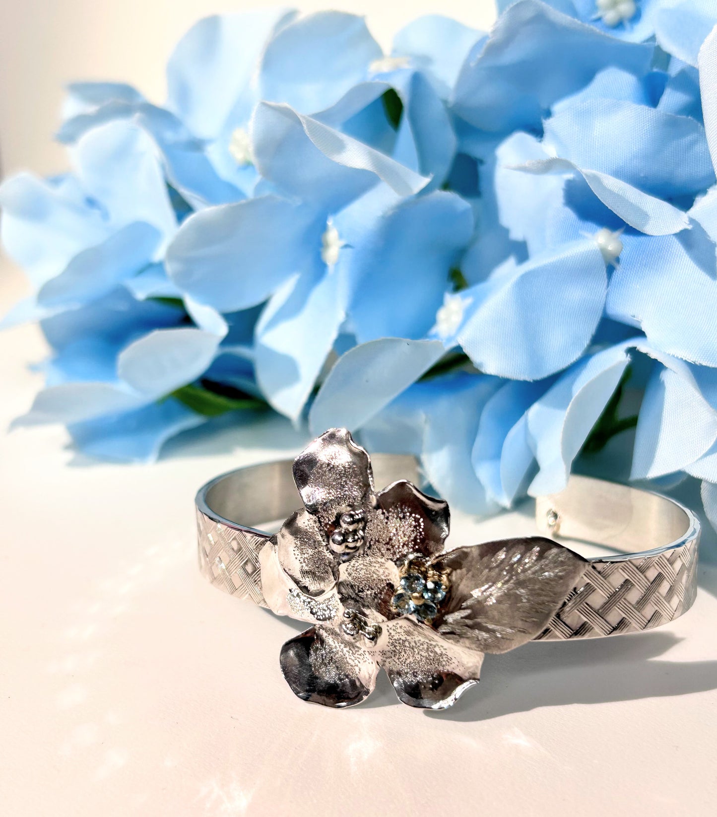 Hydrangea Blossom Sterling Silver Cuff Bracelet #9