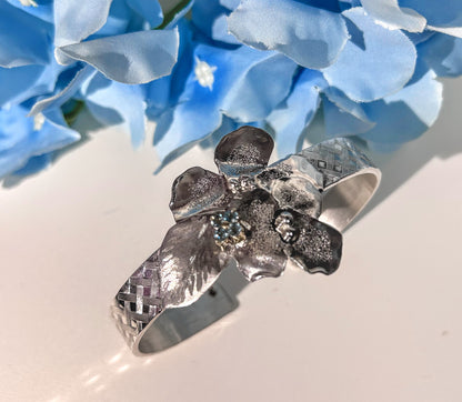 Hydrangea Blossom Sterling Silver Cuff Bracelet #9