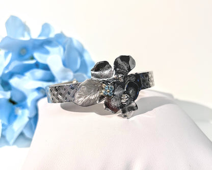 Hydrangea Blossom Sterling Silver Cuff Bracelet #9