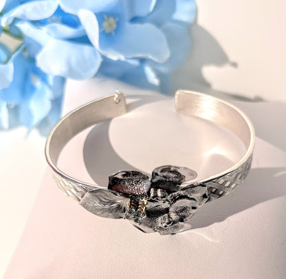 Hydrangea Blossom Sterling Silver Cuff Bracelet #9