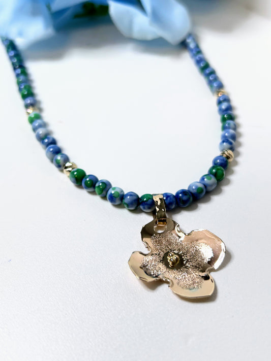 Gold Hydrangea Blossom Jade Necklace #26