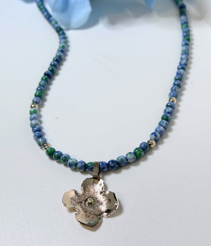 Gold Hydrangea Blossom Jade Necklace #26