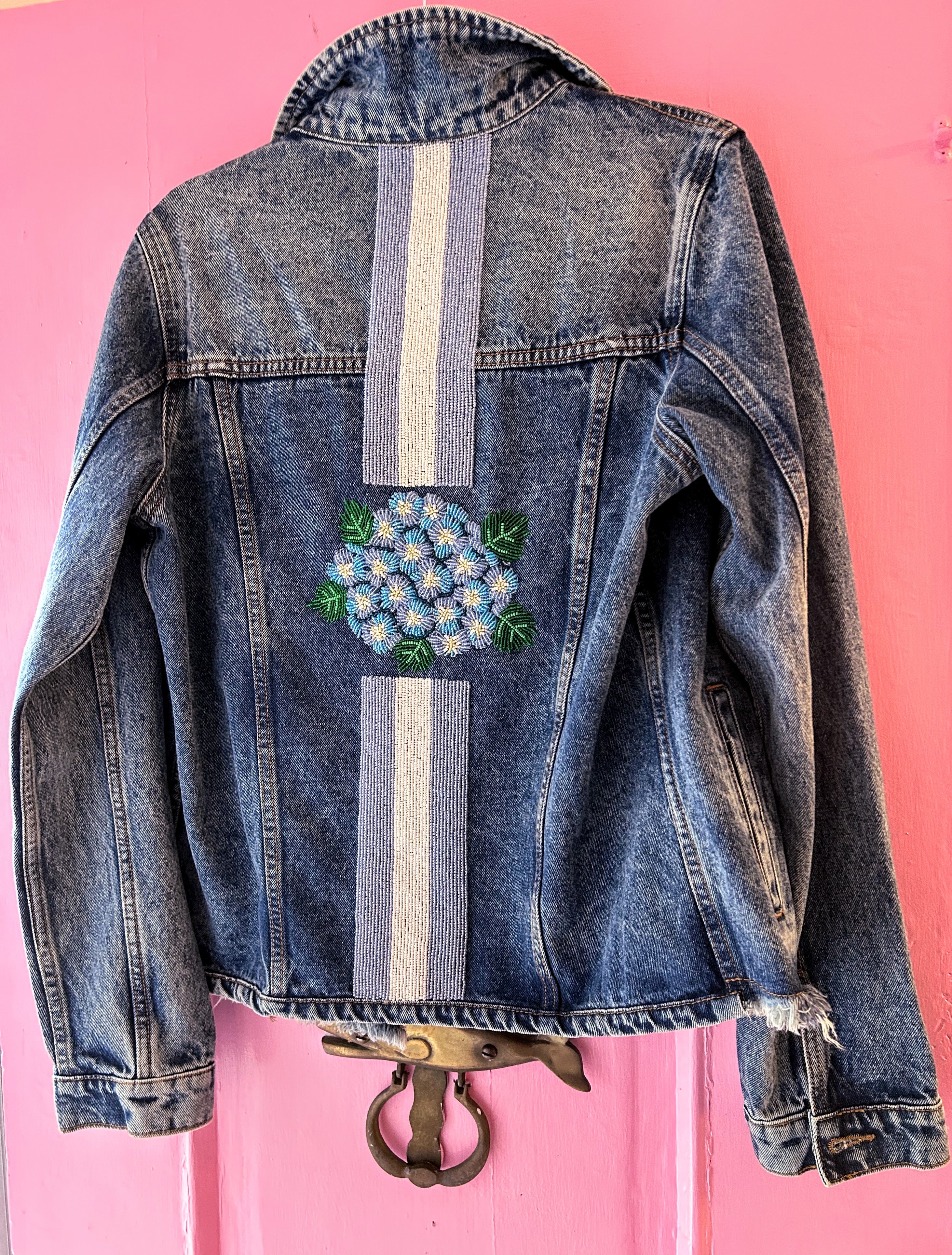 Hydrangea Patterned Jacket Beaded Hydrangea Denim Jacket – Fishgirl Designs
