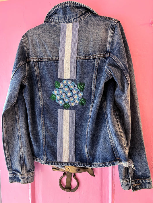 Beaded Hydrangea Denim Jacket