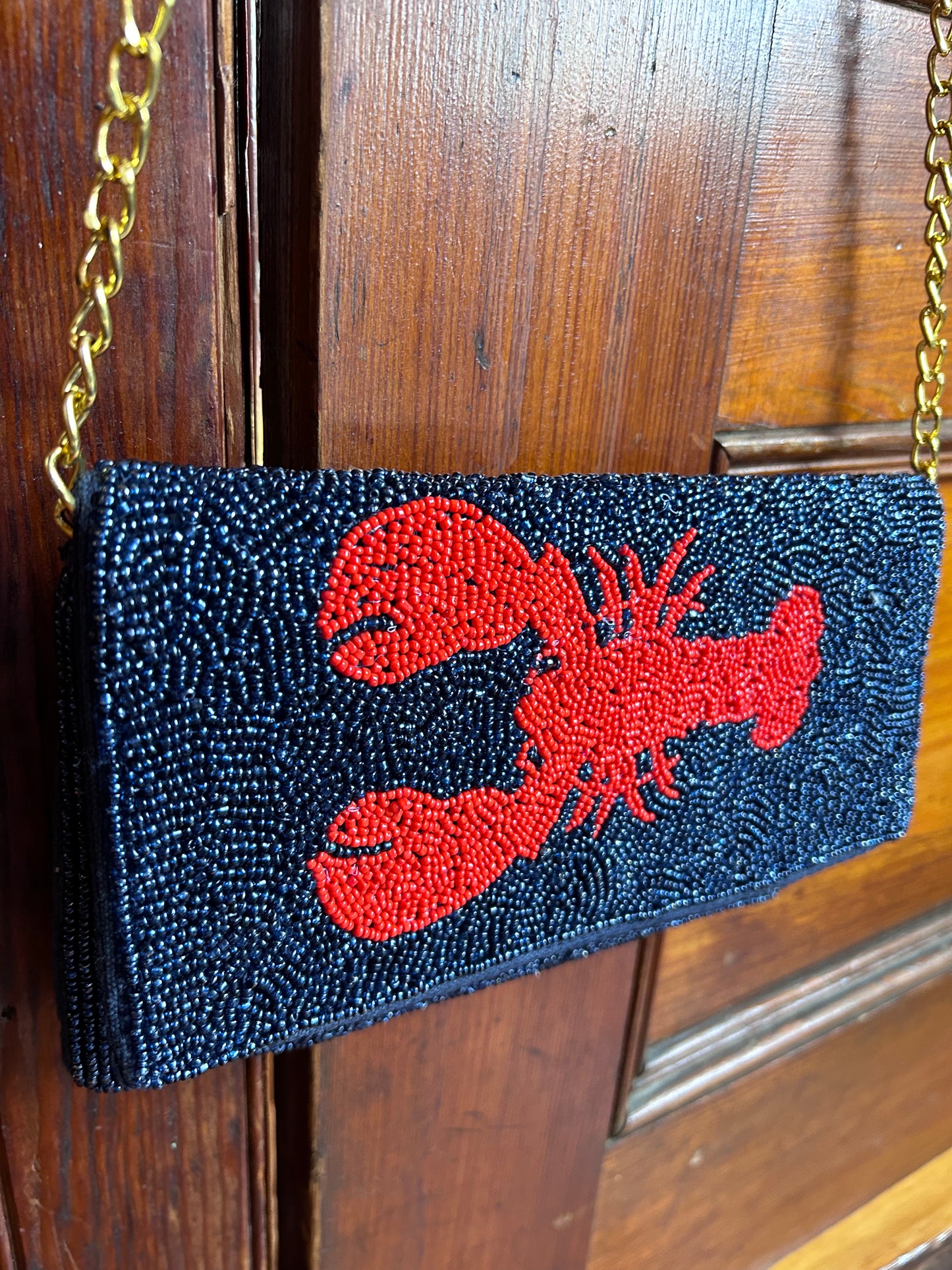 Beaded Lobster Clutch Handbag