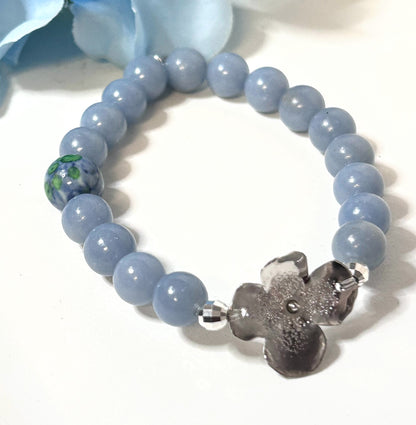 Sterling Silver Hydrangea Blossom Gemstone Bead Bracelet #34