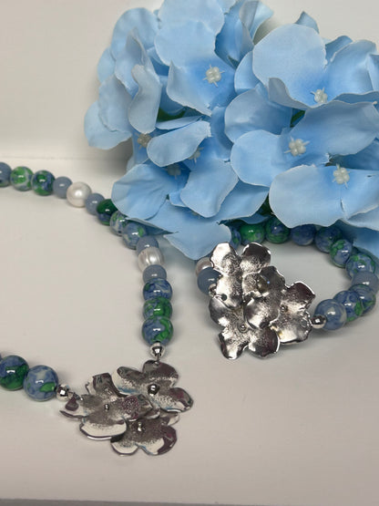 #56 Hydrangea Flower Jade Necklace