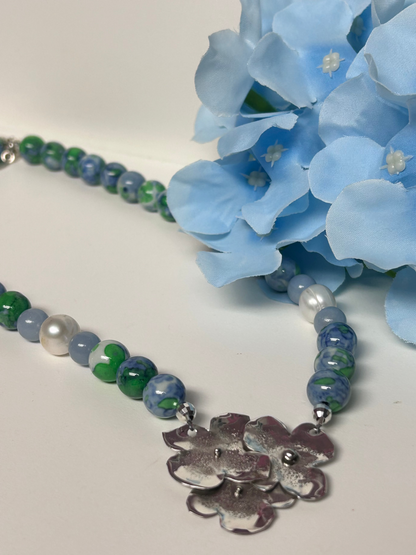 #56 Hydrangea Flower Jade Necklace